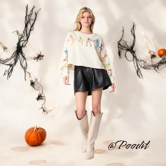 PEACH LOVE CALIFORNIA skeleton French terry crop top S M L - Picture 2 of 8